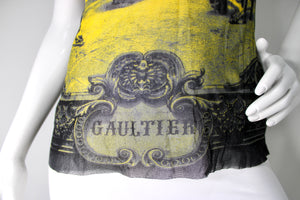 Jean Paul Gaultier Vintage Print Mesh Sleeveless Turtleneck Top
