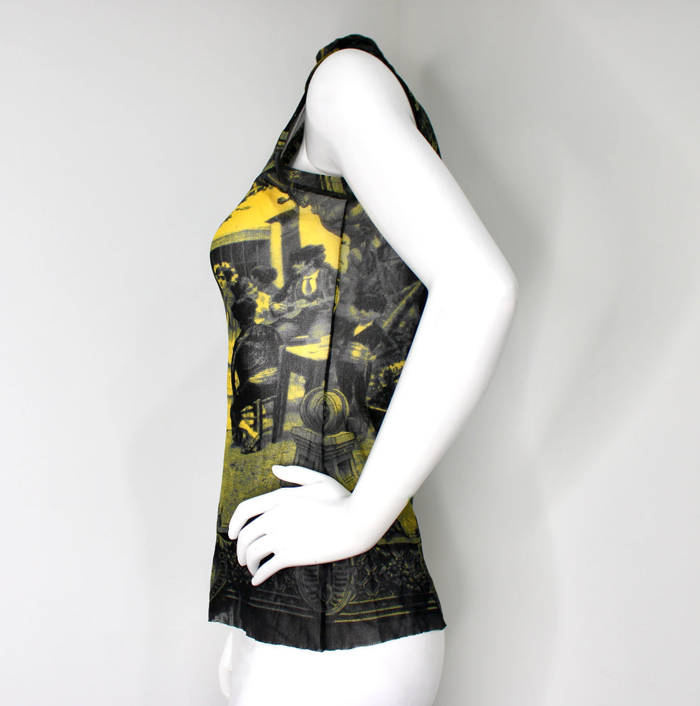 Jean Paul Gaultier Vintage Print Mesh Sleeveless Turtleneck Top