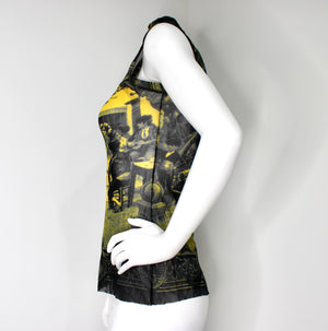 Jean Paul Gaultier Vintage Print Mesh Sleeveless Turtleneck Top