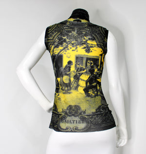 Jean Paul Gaultier Vintage Print Mesh Sleeveless Turtleneck Top