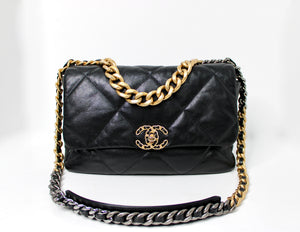 Chanel Large 19 Black Quilted Shiny Lambskin Handbag