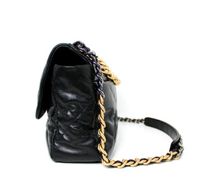 Chanel Large 19 Black Quilted Shiny Lambskin Handbag