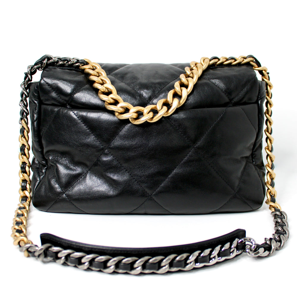 Chanel Large 19 Black Quilted Shiny Lambskin Handbag