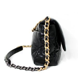Chanel Large 19 Black Quilted Shiny Lambskin Handbag