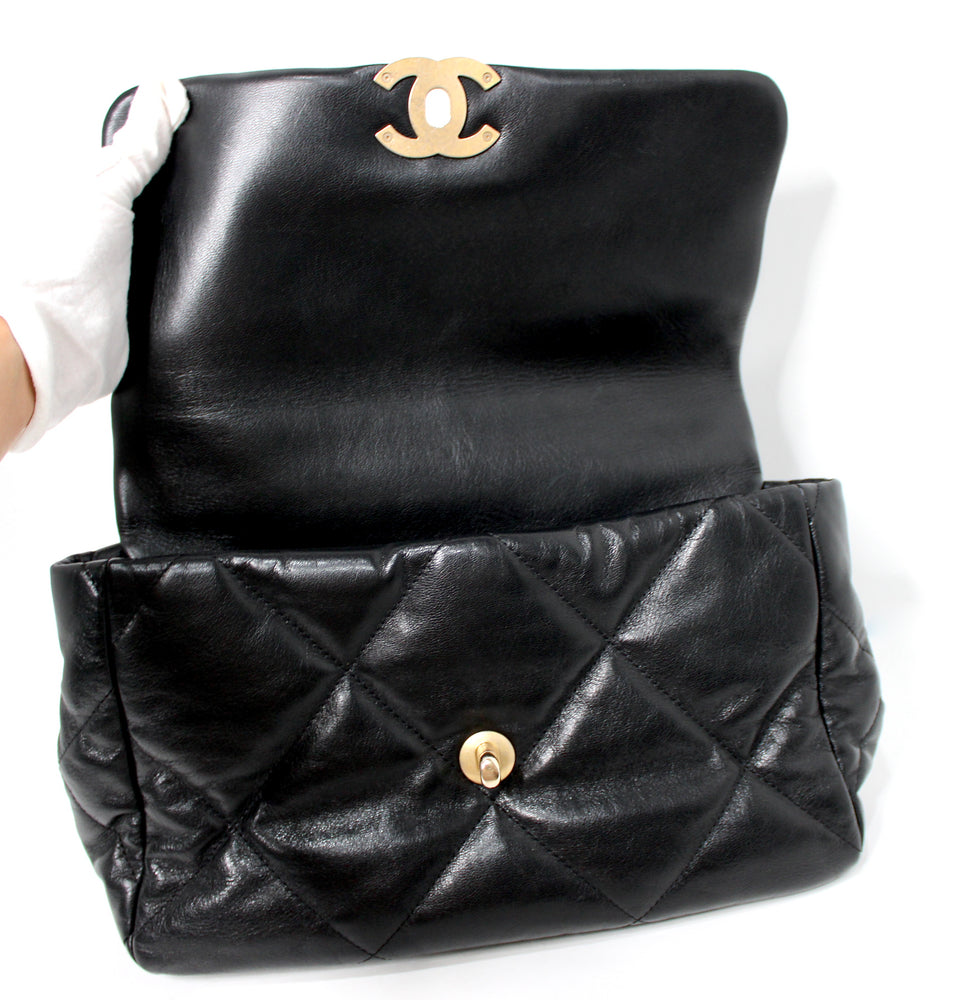 Chanel Large 19 Black Quilted Shiny Lambskin Handbag