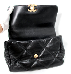 Chanel Large 19 Black Quilted Shiny Lambskin Handbag