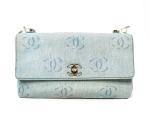 Chanel Light Wash Denim Interlocking CC Printed Flap Bag circa Y2K