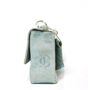 Chanel Light Wash Denim Interlocking CC Printed Flap Bag circa Y2K