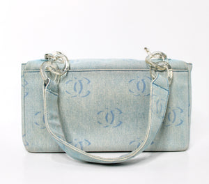 Chanel Light Wash Denim Interlocking CC Printed Flap Bag circa Y2K