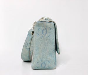 Chanel Light Wash Denim Interlocking CC Printed Flap Bag circa Y2K