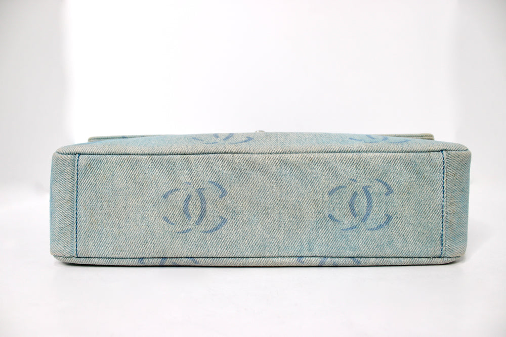 Chanel Light Wash Denim Interlocking CC Printed Flap Bag circa Y2K