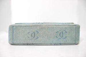 Chanel Light Wash Denim Interlocking CC Printed Flap Bag circa Y2K