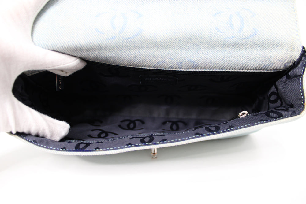 Chanel Light Wash Denim Interlocking CC Printed Flap Bag circa Y2K
