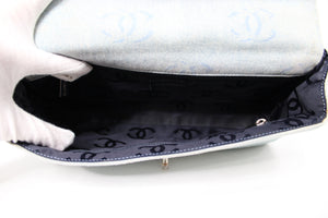 Chanel Light Wash Denim Interlocking CC Printed Flap Bag circa Y2K