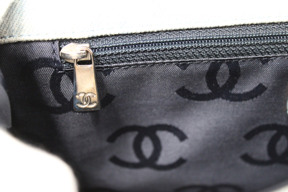 Chanel Light Wash Denim Interlocking CC Printed Flap Bag circa Y2K