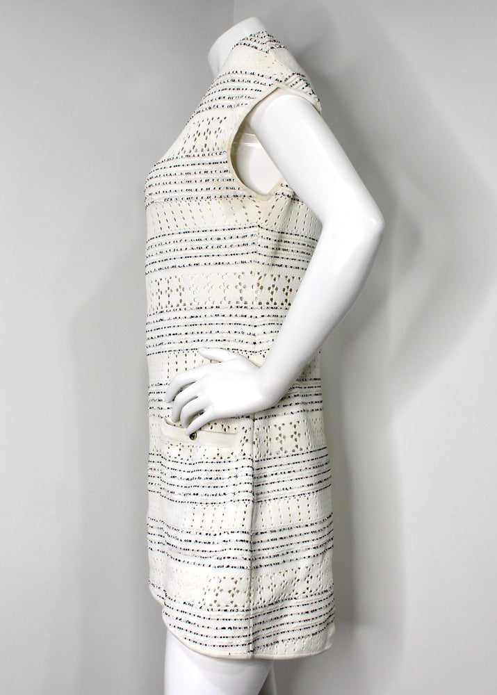 Chanel White & Navy Sequins Cotton Knit Tunic Mini Dress 2017 – Vintage by Misty
