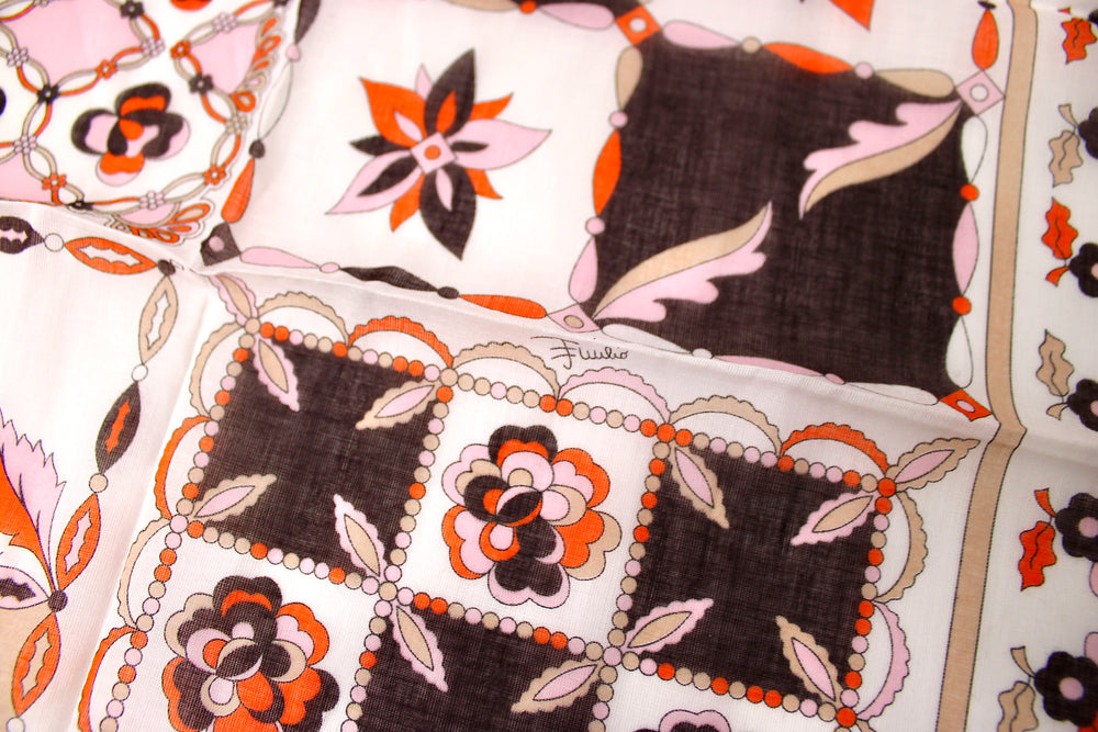 Emilio Pucci Pink, Orange & Brown Print Cotton Scarf