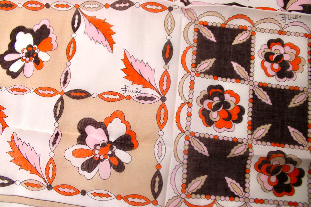 Emilio Pucci Pink, Orange & Brown Print Cotton Scarf