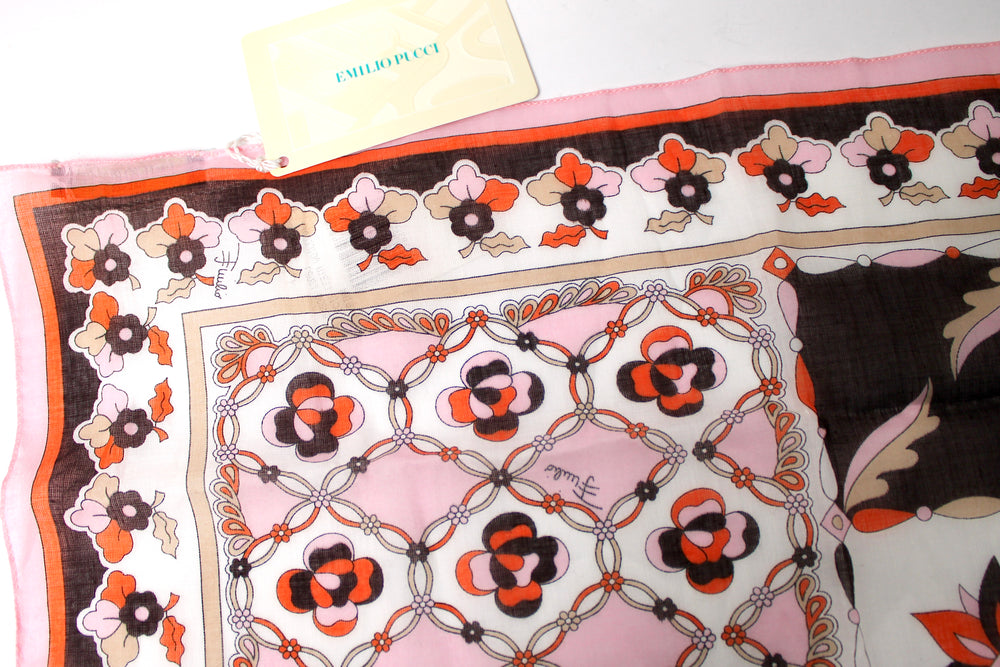Emilio Pucci Pink, Orange & Brown Print Cotton Scarf
