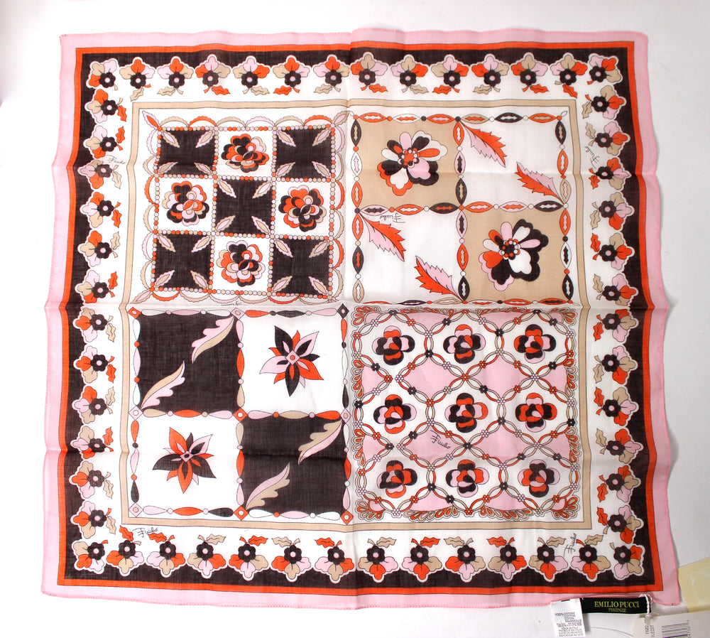 Emilio Pucci Pink, Orange & Brown Print Cotton Scarf