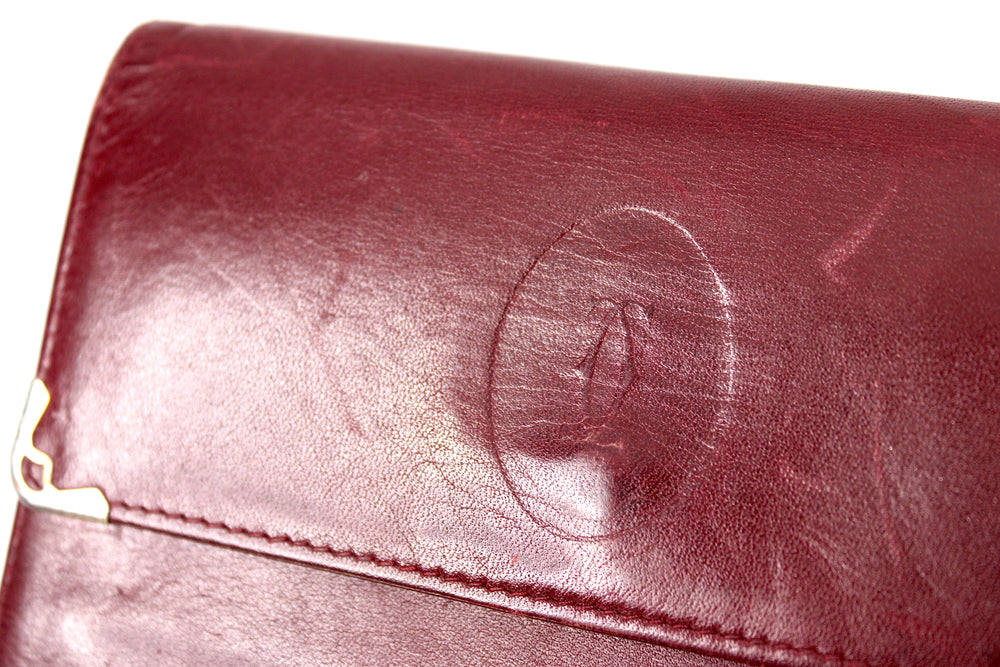 Cartier Must de Cartier Burgundy Trifold Leather Wallet circa 1980s