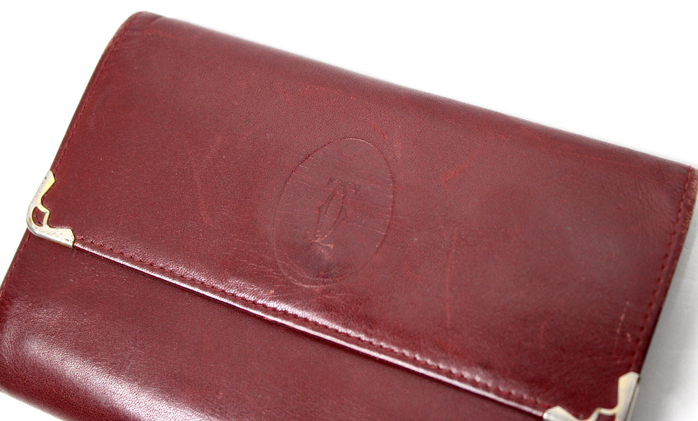 Cartier Must de Cartier Burgundy Trifold Leather Wallet circa 1980s