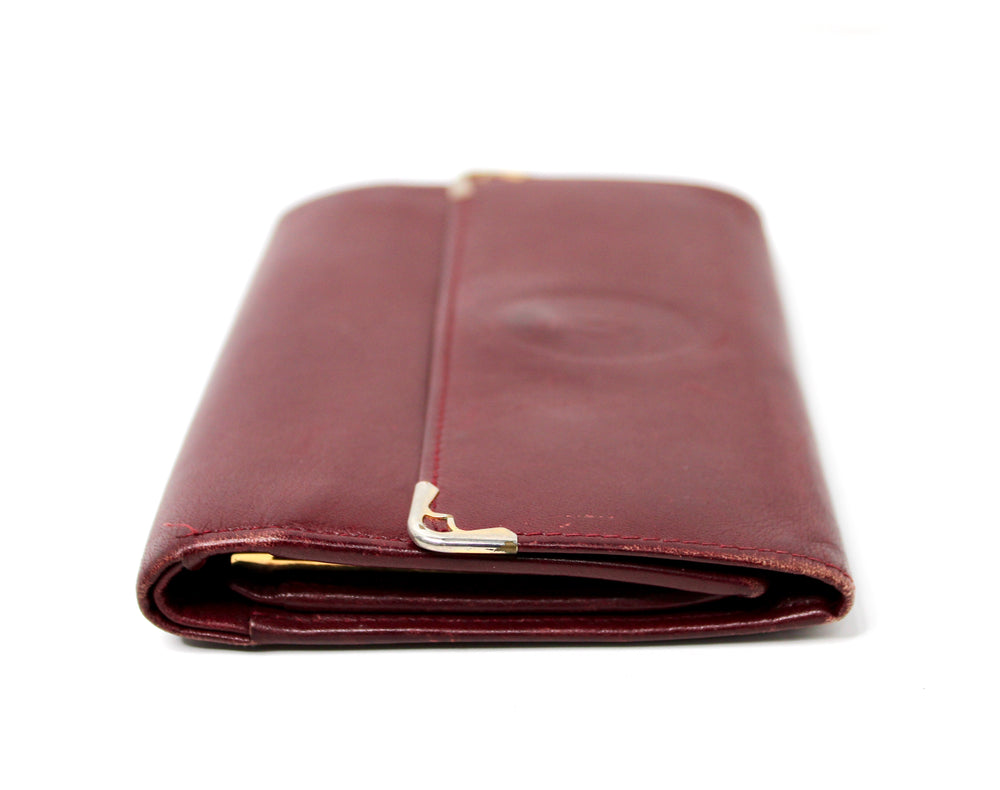 Cartier Must de Cartier Burgundy Trifold Leather Wallet circa 1980s