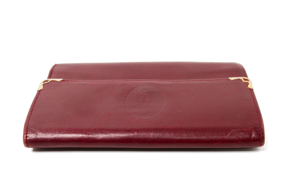 Cartier Must de Cartier Burgundy Trifold Leather Wallet circa 1980s