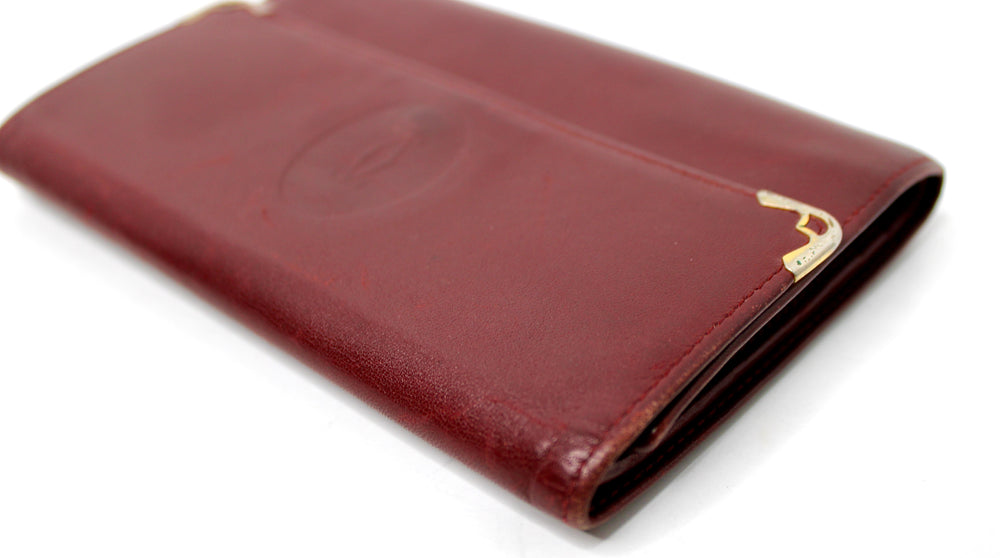 Cartier Must de Cartier Burgundy Trifold Leather Wallet circa 1980s