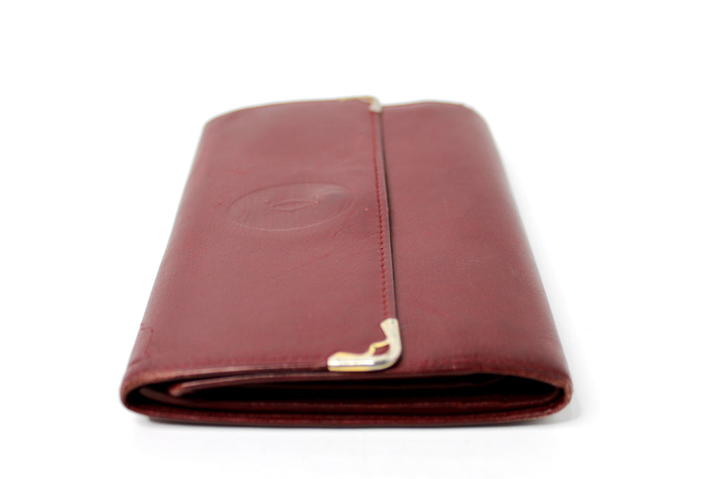 Cartier Must de Cartier Burgundy Trifold Leather Wallet circa 1980s