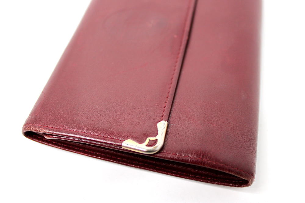 Cartier Must de Cartier Burgundy Trifold Leather Wallet circa 1980s