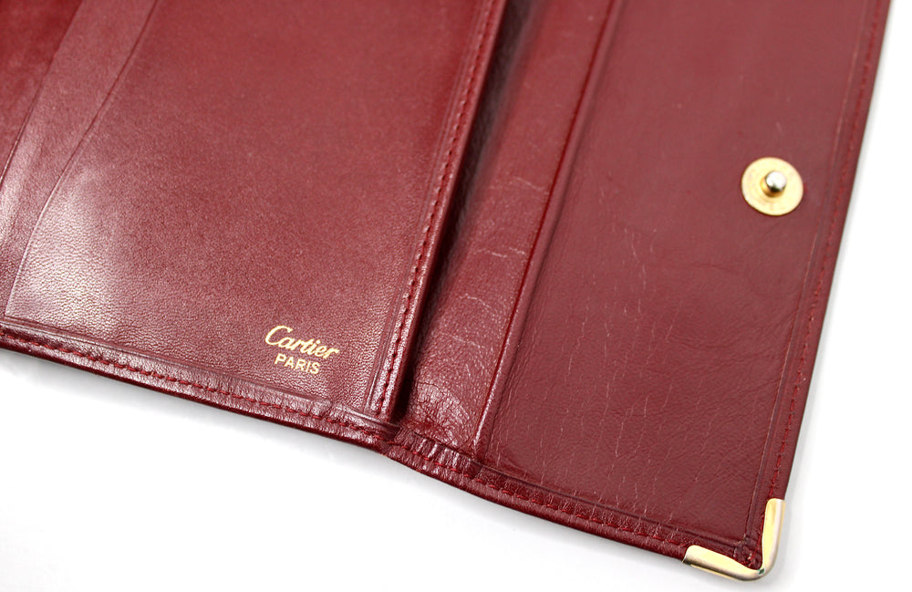 Cartier Must de Cartier Burgundy Trifold Leather Wallet circa 1980s
