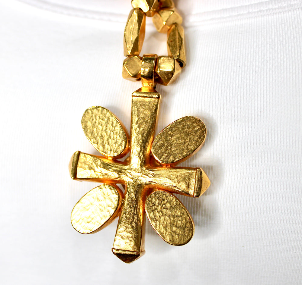 Chanel Brown Gripoix Coco Mark Cross Motif Pendant Necklace circa 1997