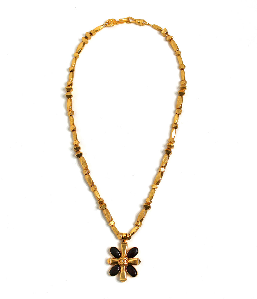 Chanel Brown Gripoix Coco Mark Cross Motif Pendant Necklace circa 1997