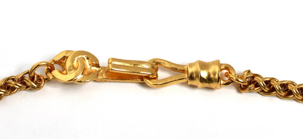 Chanel Green Cabochon Interlocking CC Pendant Necklace circa 1996