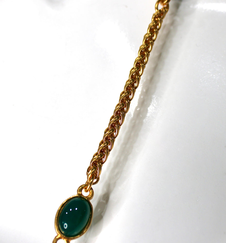Chanel Green Cabochon Interlocking CC Pendant Necklace circa 1996