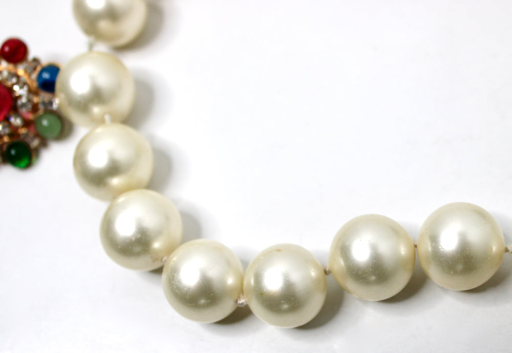 Chanel Crystal Gripoix Large Costume Pearl Pendant Necklace circa 1970s