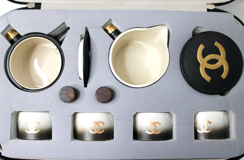 Chanel Black & Gold-Tone Porcelain Coffee & Tea Set