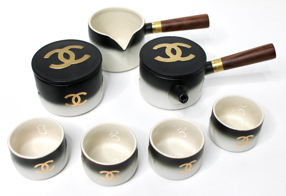 Chanel Black & Gold-Tone Porcelain Coffee & Tea Set