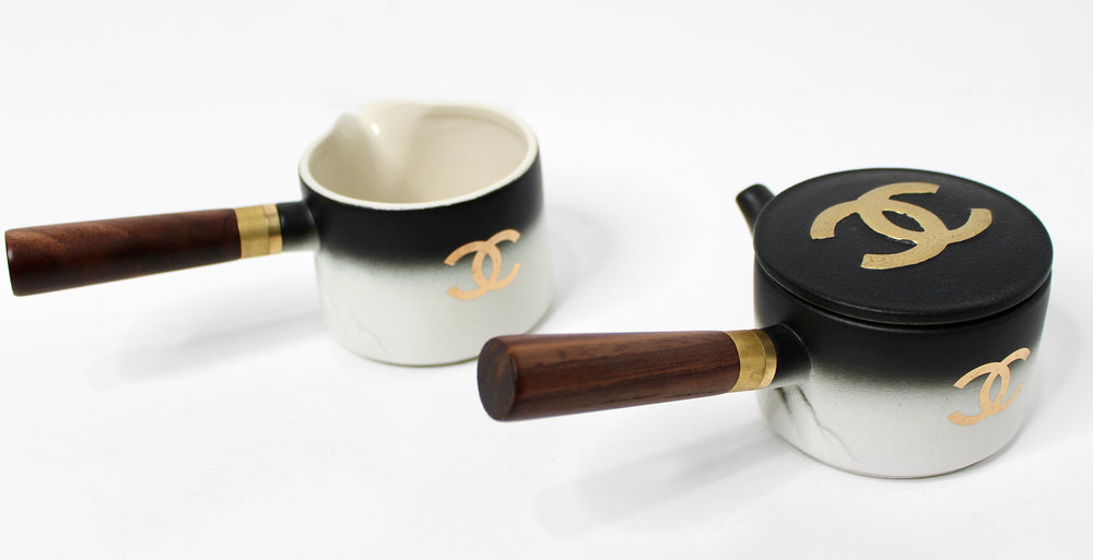 Chanel Black & Gold-Tone Porcelain Coffee & Tea Set