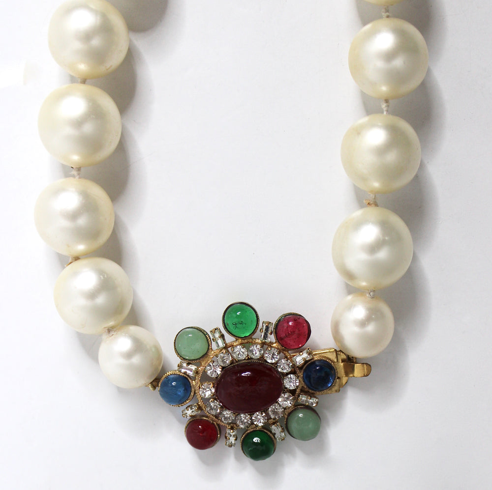 Chanel Crystal Gripoix Large Costume Pearl Pendant Necklace circa 1970s