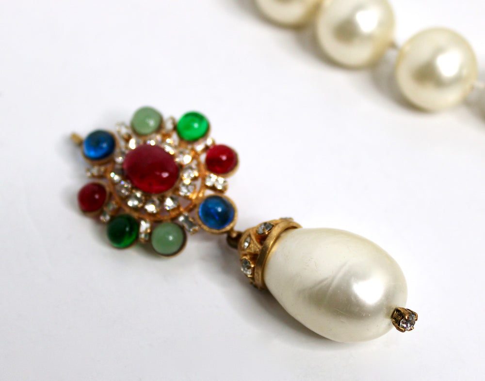 Chanel Crystal Gripoix Large Costume Pearl Pendant Necklace circa 1970s