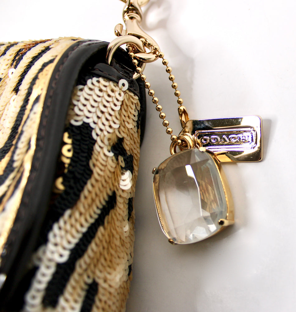 Coach Leopard Sequin Shoulder Bag With Chain Leather Strap