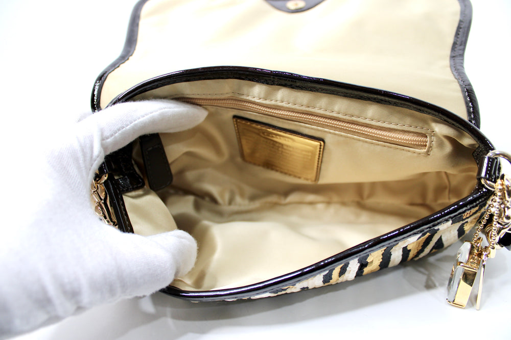 Coach Leopard Sequin Shoulder Bag With Chain Leather Strap