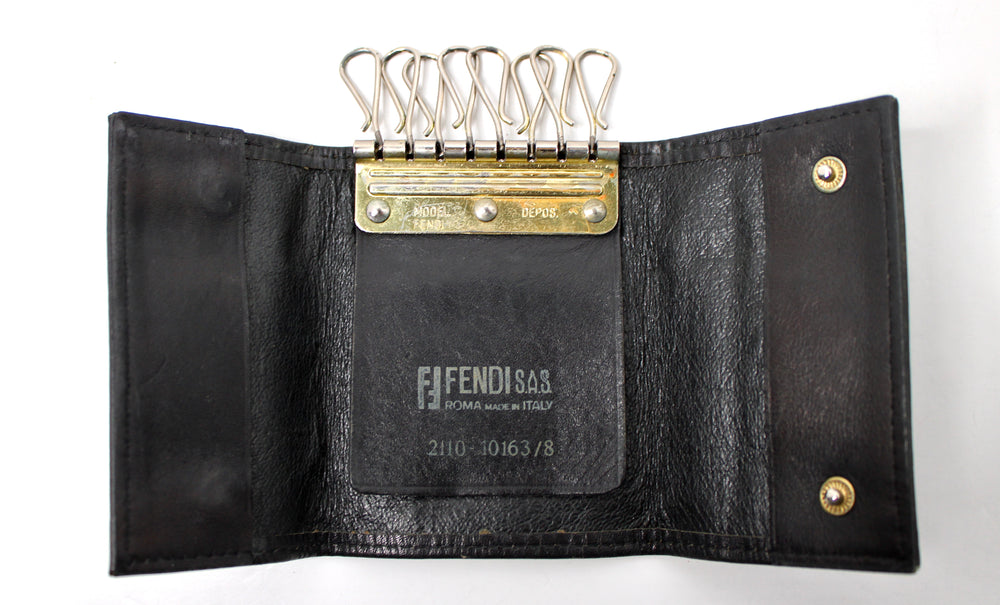 Fendi Black Leather & Coated Canvas 8-Key Case
