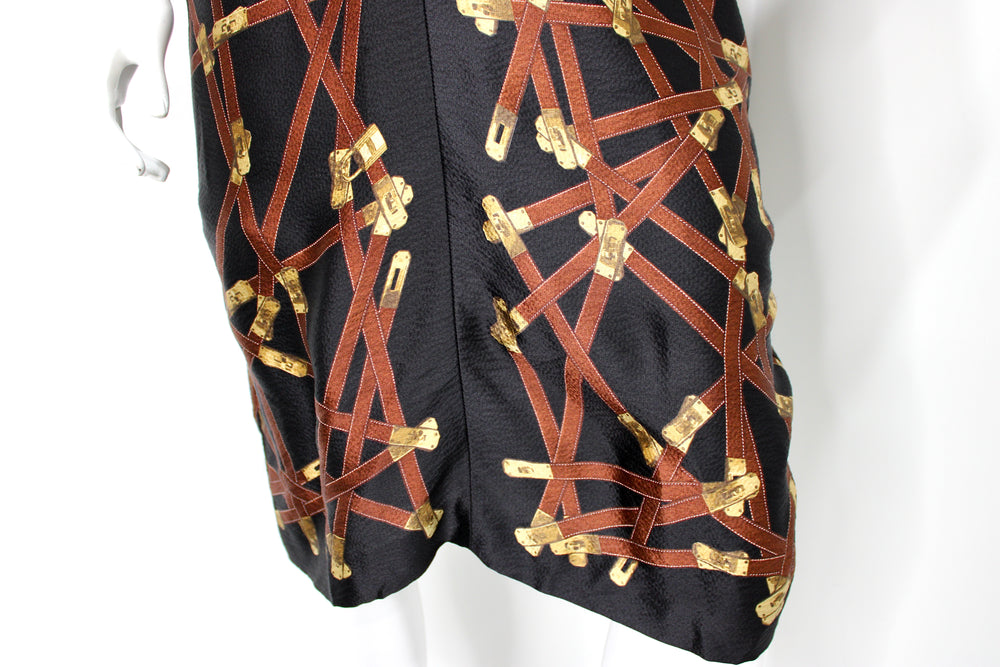 Hermes Black Silk Print Dress With Neck Tie circa 1990s