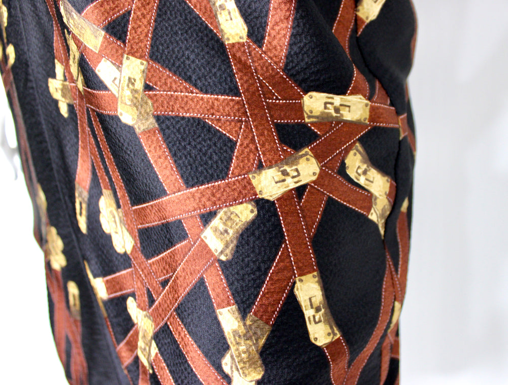 Hermes Black Silk Print Dress With Neck Tie circa 1990s