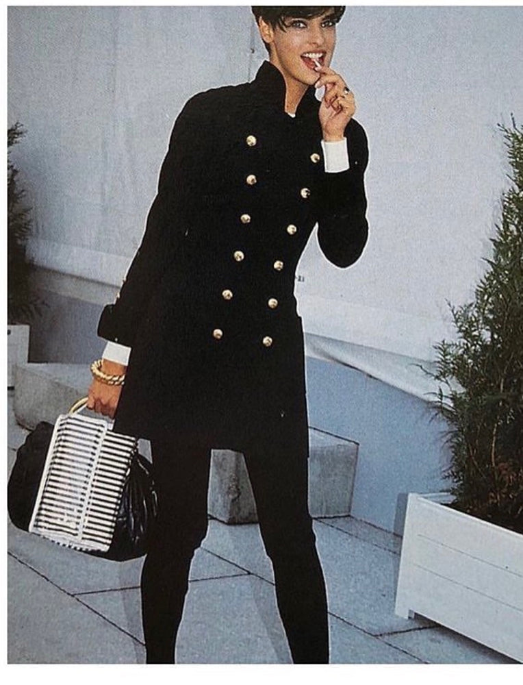 Chanel Black Double Breasted Wool & Velvet Jacket Dress circa 1980s Documented
