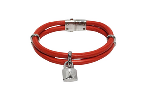 Louis Vuitton Double Leather Chord Bracelet and LV Silver Lock Charm