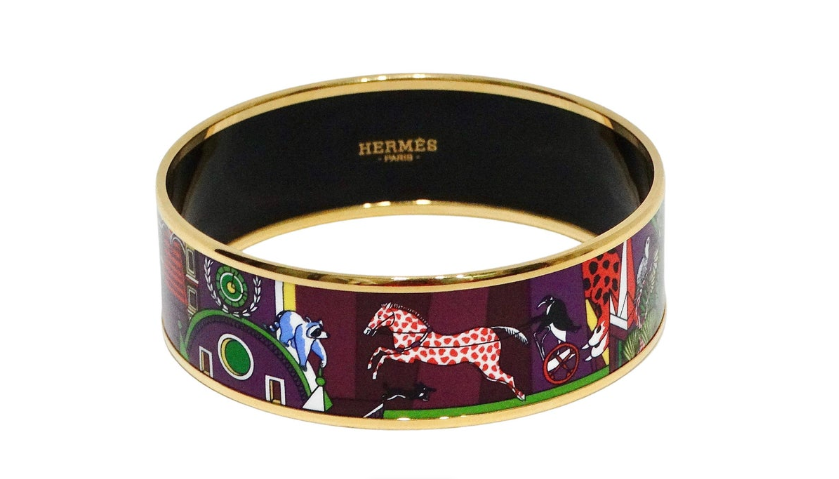 Hermes Enamel 18k Gold Plated "Animapolis Au Paradis" Motif Bracelet